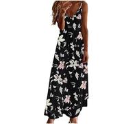 Ceboyel Women Floral Spaghetti Strap Sundress Casual Summer Long Maxi Women's Dresses Vneck Sexy Boho Trendy Beach Clothes 2024, Black #15, M