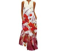 Ceboyel Womens Boho Floral Maxi Dresses Floral Flowy Long Dresses Sleeveless Sun Dress Casual Summer Trendy Outfits 2023, Watermelon Red #16, XXL