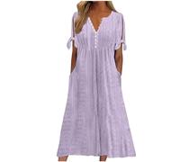 Ceboyel Womens Eyelet Casual Summer Dress Boho Embroidery Maxi Dresses Pleated Long Dress Vacation Trendy Clothing 2024, J06-purple, L
