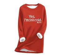 Ceboyel Womens Fleece Pullover Sweatshirt No Hood Shirts Sweater Sherpa Lined Tunic Sweatshirts Warm Winter Loungewear 2023, J027-red, S