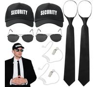 CebraBounze 8 PCS Agent Costume Set Secret Security Service Outfit Accessory Kit Includes Hat Zipper Tie Earpiece and Sunglasses for Teens Adults Playing Cosplay Costume Party Accessory Kit