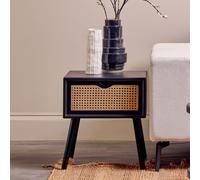 Cebu Black Wood and Natural Rattan 1 Drawer Side Table
