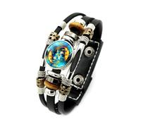 CECE&COLE 12 Constellations Luminous Bracelet， Zodiac Sign Bangles Punk Leather Beaded Buttons Wristband，Retro Men Women Jewelry Accessories Gift,Pisces,Adjustable
