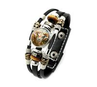 CECE&COLE 12 Constellations Luminous Bracelet， Zodiac Sign Bangles Punk Leather Beaded Buttons Wristband，Retro Men Women Jewelry Accessories Gift,Aries,Adjustable