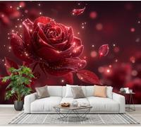 CECE&COLE 3D Flower Photography Silk Wallpaper | 450×315 CM 3D Panoramic Mural, Red Roses Starlight 3D Printed, Seamless Finish, Not Self-Adhesive Wallpaper
