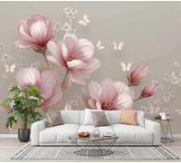 CECE&COLE 3D Flowers Animals Mural Wallpaper for Living Room Bedroom Decor | Magnolia Flower Butterfly Wall Mural, Wall Art, Silk Photo Wallpaper 3D Effect, 450×315 CM
