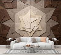 CECE&COLE 3D Geometric Abstract Relief Mural Wallpaper for Living Room Bedroom Decor | Geometric Wood Chip Star Wall Mural, Wall Art, Silk Photo Wallpaper 3D Effect, 350×256 CM