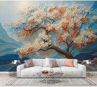 CECE&COLE 3D Trees Flowers Landscape 3D Photo Wallpaper Mural | Flowering Trees Sea Waves Silk Art Print Murals, Indoor Luxury Wall Painting for Living Room TV Backdrop Decor 250×175 CM