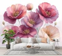 CECE&COLE Abstract Watercolor Floral 3D Photo Wallpaper Mural | Poppy Flower Flower Stem Silk Art Print Murals, Indoor Luxury Wall Painting for Living Room TV Backdrop Decor 350×256 CM