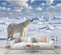 CECE&COLE Arctic Animals Photography Wallpaper for Living Room | Glaciers Snowfields Polar Bears Wall Murals for Bedrooms, Sky Blue Wall Art, Silk Photo Wallpaper 3D Effect,250×175 CM