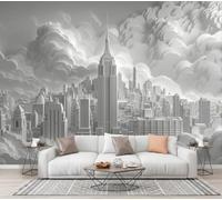 CECE&COLE City Architecture Relief Bedroom Large Wall Murals | Skyscrapers Clouds Living Room Wall Covering, Not Self-Adhesive Wallpaper 450×315 CM, Silk Panoramic Photo Poster