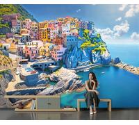 CECE&COLE Cliff Fishing Village Silk Wallpaper 400×280 CM (W×H)