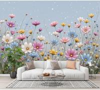 CECE&COLE Countryside Landscape Plants Mural Wallpaper | Daisies Grass Wall Mural, 450×315 CM Art Prin Silk Wall Murals, Eco-Friendly Photo Wallpaper for Living Room Bedrooms Kitchen