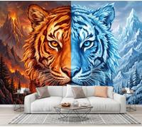 CECE&COLE Cyber Fantasy Animal Wallpaper for Living Room | Tiger Volcano Snow Mountain Wall Murals for Bedrooms, Blue Wall Art, Silk Photo Wallpaper 3D Effect,450×315 CM