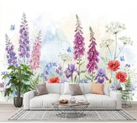 CECE&COLE Flowers Watercolor Plants Mural Wallpaper for Living Room Bedroom Decor | Foxglove Iris Bellflower Wall Mural, Wall Art, Silk Photo Wallpaper 3D Effect, 350×256 CM