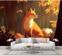 CECE&COLE Forest Animals Light and Shadow Wallpaper Mural | Forest Fox 3D Photo Wallpaper Wall Mural Silk Art Print Decoration Poster Picture for Living Room Bedroom TV Backdrop