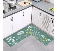 CECE&COLE Kitchen Mats Sets, 2 Piece Simple Plants Kitchen Rugs, Waterproof Non-slip Anti-Fatigue Stain-Resistant Kitchen Runner, Washable Dandelion Mats for Kitchen Floor Home Office