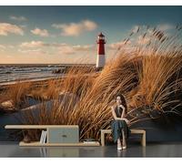 CECE&COLE Lighthouse Grass Wallpaper Coastal Scenery Wallpaper 3D Effect for Living Room Fireplace Feature Wall Bedroom Ceilings Kitchen,400×280 cm (W×H)