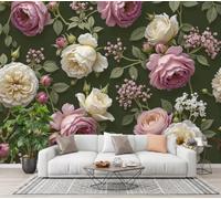 CECE&COLE Photo Wallpaper Realistic Retro Floral Mural | Roses Baby's Breath Panoramic Wall Large Photo Mural 350×256 CM Art Print Wallpaper Bedroom Decoration Wall Covering Poster