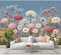 CECE&COLE Photo Wallpaper Retro Hand-Painted Botanical Mural | Daisy Lace Panoramic Wall Large Photo Mural 400×280 CM Art Print Wallpaper Bedroom Decoration Wall Covering Poster