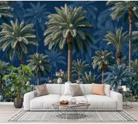 CECE&COLE Rainforest Plants Silk Wallpaper | 350×256 CM 3D Panoramic Mural, Palm Tree Blue Flower 3D Printed, Seamless Finish, Not Self-Adhesive Wallpaper