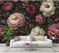 CECE&COLE Retro Floral Plant 3D Photo Wallpaper Mural | Peony Berry Silk Art Print Murals, Indoor Luxury Wall Painting for Living Room TV Backdrop Decor 250×175 CM