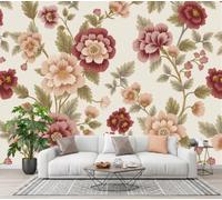 CECE&COLE Retro Floral Vine Mural Photo Wallpaper | Silk 450×315 CM Backdrop Wall Interior Decor, Hibiscus Serrated Green Leaves Wallpaper Panel Wall, Murals Restaurant Hall Living Room Hallway