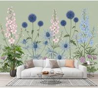 CECE&COLE Retro Painted Botanical Mural Wallpaper for Living Room Bedroom Decor | Larkspur Thistle Wall Mural, Wall Art, Silk Photo Wallpaper 3D Effect, 450×315 CM