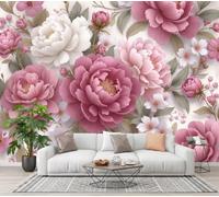 CECE&COLE Retro Painted Floral 3D Photo Wallpaper Mural | Peony Berry Silk Art Print Murals, Indoor Luxury Wall Painting for Living Room TV Backdrop Decor 250×175 CM
