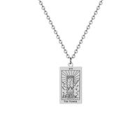 CECE&COLE Tarot Card Pendant Necklace,Astrology Divination Magic Amulet Necklace,Tarot Card Sweater Necklace Women Men Jewelry, The Tower,50Cm