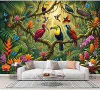 CECE&COLE Tropical Animal Plant Mural Photo Wallpaper | Silk 400×280 CM Backdrop Wall Interior Decor, Tropical Plants Toucan Parrot Wallpaper Panel Wall, Murals Restaurant Hall Living Room Hallway