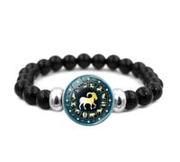 CECE&COLE Twelve Zodiac Signs Bracelet，Matte Stone Black Elastic Bracelets Vintage Horoscope Bracelets，Glow In The Dark Zodiac Jewelry Gifts,Capricorn,Adjustable