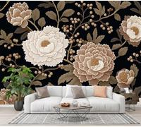 CECE&COLE Vintage Embroidery Botanical 3D Photo Wallpaper Mural | Peony Berry Silk Art Print Murals, Indoor Luxury Wall Painting for Living Room TV Backdrop Decor 350×256 CM
