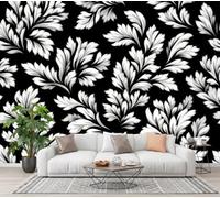 CECE&COLE Wall Mural Black White Minimalist Botanical 400×280 CM | Leafy Foliage, Wallpaper, Silk Premium Art Print Wall Mural, Decoration Poster Picture Design