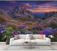 CECE&COLE Wall Mural Flower Field Mountain View 300×210 CM
