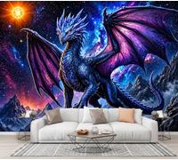 CECE&COLE Wall Mural Mythology Starry Sky Dragon 300×210 CM | Starry Sky Mountain Peaks Dragon, Wallpaper, Silk Premium Art Print Wall Mural, Decoration Poster Picture Design