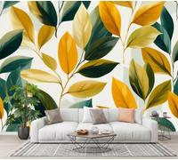 CECE&COLE Wall Mural Nordic Watercolor Botanical 250×175 CM Photo Wallpaper | Leaves Branches Print Silk Mural Wallpaper, for Living Room Bedroom TV Sofa Background Family Wall Decor