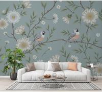 CECE&COLE Wall Mural Pastoral Flower Bird Pattern 450×315 CM | Flower Branch Daisy, Wallpaper, Silk Premium Art Print Wall Mural, Decoration Poster Picture Design
