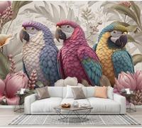 CECE&COLE Wall Mural Tropical Plants Animal 300×210 CM Photo Wallpaper | Parrot Flowers Print Silk Mural Wallpaper,for Living Room Bedroom TV Sofa Background Family Wall Decor