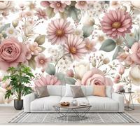 CECE&COLE Watercolor Flowers Plants Bedroom Large Wall Murals | Roses Daisies Living Room Wall Covering, Not Self-Adhesive Wallpaper 350×256 CM, Silk Panoramic Photo Poster