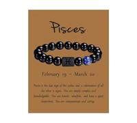CECE&COLE Zodiac Star Sign Stone Bracelet - 8Mm Natural Black Onyx Beaded Bracelet - Zodiac Constellation Horoscope Celestial Astrology Jewellery - Women Men Gift,Pisces,21.5Cm