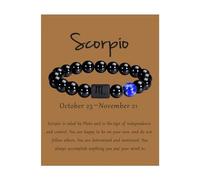 CECE&COLE Zodiac Star Sign Stone Bracelet - 8Mm Natural Black Onyx Beaded Bracelet - Zodiac Constellation Horoscope Celestial Astrology Jewellery - Women Men Gift,Scorpio,21.5Cm