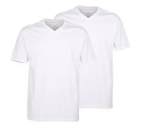 Ceceba 2 Pack Men's Convex V-Neck Short Sleeve Cotton Plain T-Shirts, White, 4XL