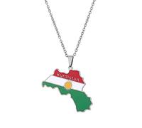 CECECOLEPansr Kurdistan Map Flag Pendant Necklace Jewelry Charm Drop Glaze Map Geometric Hip Hop Couple Necklace Unisex Sweater Chain For Women Men Gift,Silver,45Cm(17.7 Inches)