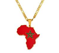 CECECOLEPansr Morocco Flag Africa Map Pendant Necklace Retro Fashion Jewelry Charm Geometric Pattern Country Border Hip-Hop Sweater Chain For Women Men Gift,Morocco,45Cm(17.7 Inches)