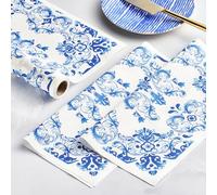CECI X MY DRAP Mediterranean Tile Cotton Dinner Napkins, Single-use or Reusable (11.8" x 11.8" - 12 Units per Roll)