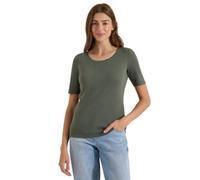 Cecil Basic T-Shirt with Crew Neck in Plain Colour Dried Olive Green XL