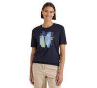 Cecil T-Shirt with Crew Neck and Front Print Urban Dark Blue S