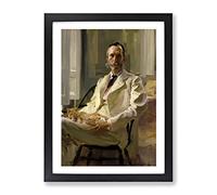 Cecilia Beaux Man With The Cat Classic Painting Framed Wall Art Print, Ready to Hang Picture for Living Room Bedroom Home Office Décor, Black A3 (34 x 46 cm)