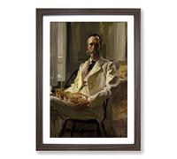 Cecilia Beaux Man with The Cat Framed Print | A2 Walnut Framed Wall Art | Ready to Hang | Modern Animal Picture | Living Room Bedroom Lounge Office
